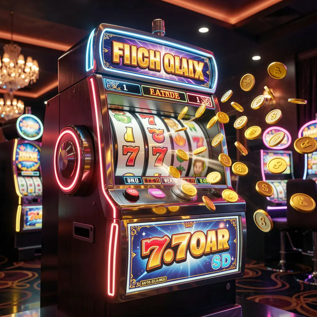 Modern slot machine with bright neon lights and falling coins representing high energy slot gaming at ER8888 casino Pakistan